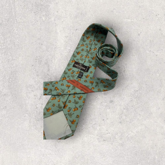 VALENTINO Green/Orange Floral Leaf Silk LUXURY Tie ITALY - Picture 3 of 6